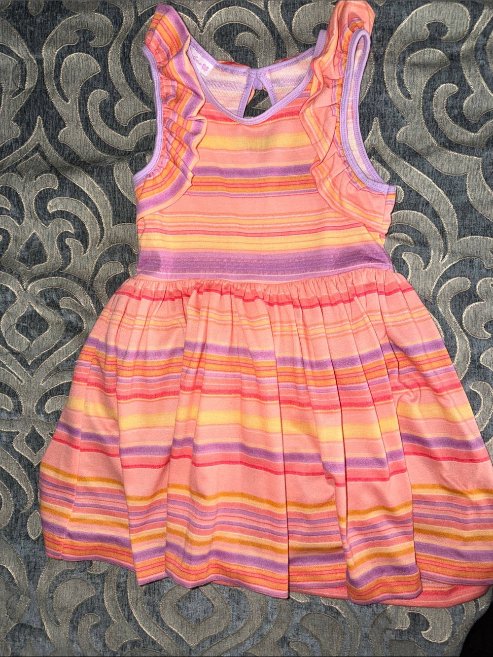 Bonnie Jean Striped Ruffle Tank Dress - Pink, Purple, Yellow